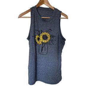 Unbranded Sunflower Mason Jar Tank Top Women Small Blue Excellent Graphic Muscle